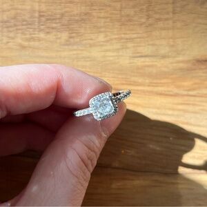 Pandora Sterling Silver Square Sparkle CZ Halo Ring Size 6 (52mm) Pave Band